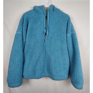 Woman's Cropped L Hoodie 1/4 Zip Overside Pullover Fleece Pockets Cozy Soft